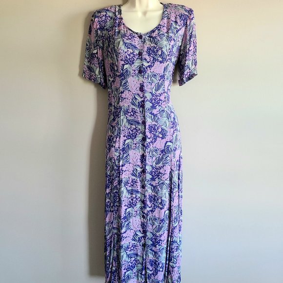 Primavera vintage purple and light green floral summer dress. - Picture 6 of 15